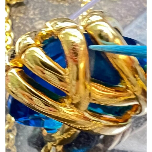 Kenneth Jay Lane KJL Signed Blue Crystal Pendant Necklace Gold-Tone Rhinestones - Picture 8 of 16